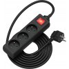 AlzaPower predlžovací prívod 230 V 3 zásuvky vypínač 3 m čierny APW-LV-A30C1B