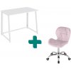 Textilomanie Set do pracovne ZARIMO stôl 80x40 cm, biela + kreslo AVOLA VELVET ružové