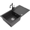 Mexen Leo, 1-komorový granitový drez 900x500x190 mm a drezová batéria Carla, čierna škvrnitá, 6501-76-670700-70
