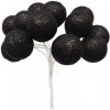 Guličky na drôte čierne glitrové 2,5 cm / 12 ks