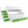 BMS Group Poschodová posteľ s prístelkou MAX 3 rozšírená 200x120 biela - zelená