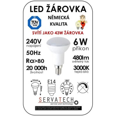 Symfony LED žiarovka R50 6W / 43W 240V E14 480lm 270° 20.000h teplá biela