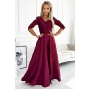 Amber elegantné dlhé maxi šaty s čipkovaným výstrihom bordová
