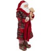 Vianočná dekorácia plastového Mikuláša v červenom károvanom župane s kakaom a hnedým medvedíkom v rukách 27x 13 x 50 cm Clayre & Eef 44418