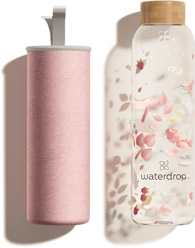 Waterdrop Glass Waterdrop Edition sklenená fľaša na vodu 600 ml + obal na fľašu