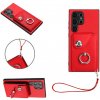 Ring Holder kryt Card Bag na Samsung Galaxy S24 Ultra 5G - Červená