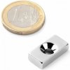 SOLLAU Neodymový magnet hranol 20x10x5 mm s dírou M3.5, N40, ponikelovaný