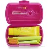 Curaprox Travel Set zubná kefka + CPS medzizubné kefky 2 ks + zubná pasta 10 ml darčeková sada, magenta