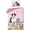 Posteľné obliečky Mačiatko a šteniatko husky vo vaku