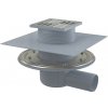 AlcaPlast APV1324 - Podlahová vpusť 105×105/50 mm bočná, mriežka nerez, nerezová príruba a límec 2. úrovne izolácie, kombinovaná zápachová uzávera SMART