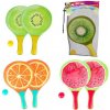Teddies Súprava na plážový tenis ovocie drevené 38 cm 2 pálky + 1 loptička