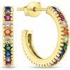Brilio Silver Kruhové pozlátené náušnice s farebnými zirkónmi EA792Y