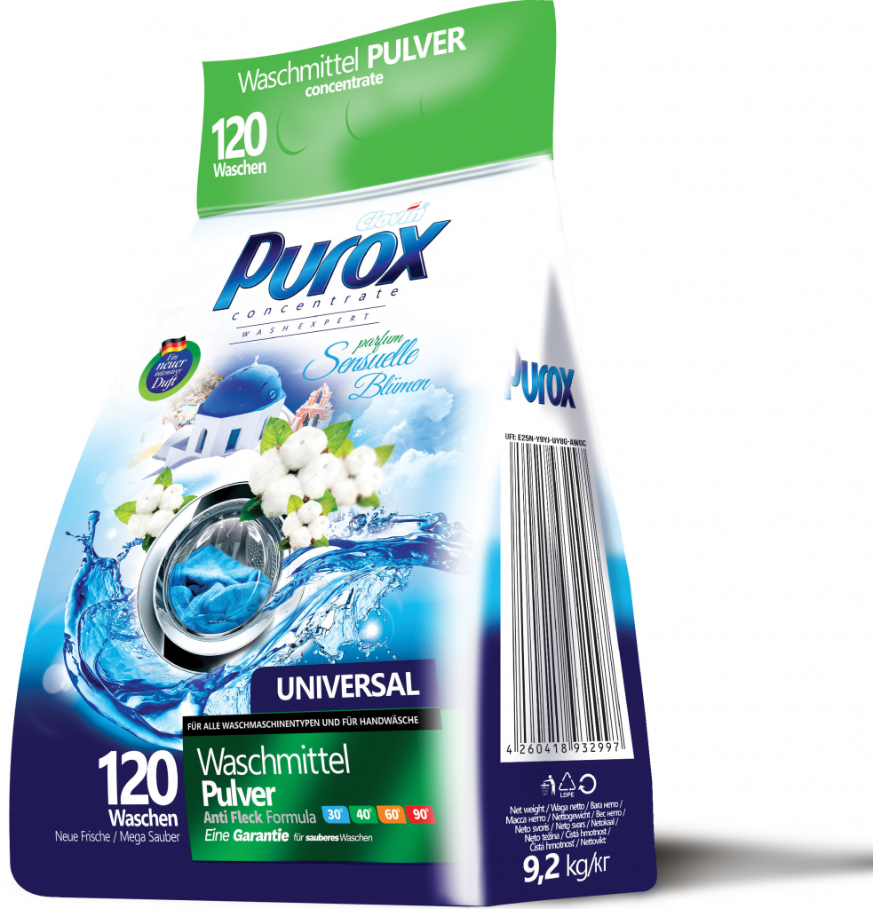Purox Universal Parfum prácí prášok pre všetky farby 9,2 kg 120 PD