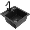 Mexen Vito, 1-komorový granitový drez 520x490x210 mm, čierna batéria Rita, čierna-strieborná metalíza, 6503-73-670300-70-B