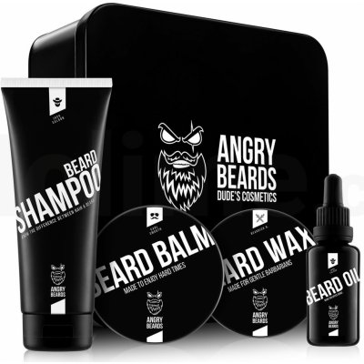 Angry Beards Saloon Jack Saloon olej na bradu 30 ml + Carl Smooth balzam na fúzy 50 ml + Rubit Realgood čistiaci šampón 250 ml + Beardich B. vosk na bradu 30 ml darčeková sada