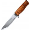 Helle HE-200036 GT lovecký nôž 12,3 cm, drevo kučeravej brezy, hliníková záštita, kožené puzdro