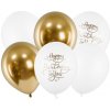 Balóny PartyDeco (set 6ks) - Happy Birthday To You (bielo-zlaté)