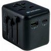 Cestovný adaptér, univerzálny, USB AQC 3.0 USB CPD20W2xUSB, VERBATIM UTA 02