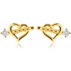 Šperky eshop - Diamantové náušnice zo 14K žltého zlata - srdiečko so šípom, briliant v kotlíku S3BT506.86