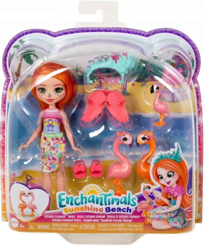 Mattel ENCHANTIMALS Sunshine Beach rodinka plameňáků Florinda Flamingo HRX85