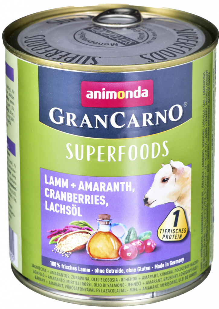 Animonda GranCarno Superfoods jehněčí amarantový, brusinkový, lososový olej 0,8 kg