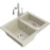 Mexen Carlos, granitový drez 582x475x177 mm, 1,5-komorový a drezová batéria Carla, béžová, 6518-69-670700-00