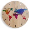 Sammer Nástenné hodiny MAPA SVETA - farebná z dubového dreva 33 cm 6ED2-937E9