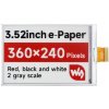 Waveshare 3,52-palcový displej E-Paper (B), 360 x 240, červená/čierna/biela, rozhranie SPI bez riadiacej dosky