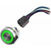 LED vodotesný spínač 30mm s aretáciou - zelené podsvietenie, 12 - 24V