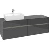 VILLEROY & BOCH Collaro závesná skrinka pod umývadlo na dosku (umývadlo vľavo), 4 zásuvky, s LED osvetlením, 1600 x 500 x 548 mm, Glossy Grey, C135B0FP