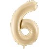 PartyDeco Fóliový balón narodeninové číslo 6 béžový 72 cm