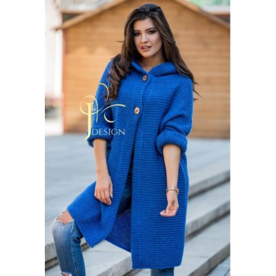 Fashionweek Dámsky exclusive elegantný farebný sveter kabát s kapucňou HONEY S/M/L Farba: Modrá, Veľkosť: Universal