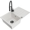 Mexen Bruno, 1-komorový granitový drez 795x495x200 mm a drezová batéria Aster, biela, 6513-20-73450-70-B