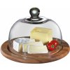 Prkénko na sýr se skleněným poklopem akácie 25 cm - Zassenhaus (Skleněný poklop na sýr se dřevěným prkénkem akazie 25 cm - Zassenhaus)