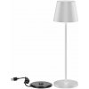 V-TAC LED STOLNÁ LAMPA 2W, 200lm, 3000K, NABÍJATEĽNÁ, 4400mAh s nabíj. podstavcom, BIELA, IP54