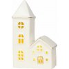 Dekorácia MagicHome, Domček s kostolom, LED, biely, porcelán, 11,2x5,5x17,4 cm