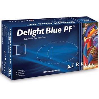 Aurelia Delight Blue PF jednorázové vinylové rukavice box 100 kusů