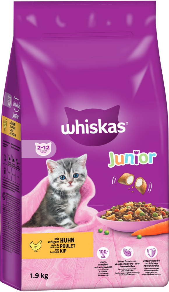 Whiskas Junior s kuracím mäsom 2 x 1,9 kg