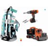 Set upratovací vozík s elektronickým vysávačom Cleaning Trolley Vacuum Cleaner Smoby a kamión s pracovným kufríkom a elektronická vŕtačka