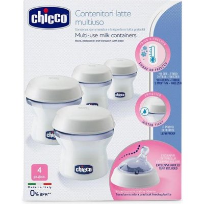 CHICCO Zásobníky viacúčelové na materské mlieko s fľaškovou násadkou Natural Feeling, 4ks 02257.20