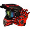 Prilba Okuliare Rukavice na Kolobežku Cross Enduro Štvorkolka BMX MTB Červená S