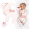 Zavinovacie body, polodupačky + rukavičky, 3D bavlnená sada Baby Stars, pastel rose, veľkosť 62