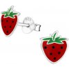Detské strieborné náušnice napichovacie Jahody červené