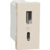 Unica - Dvojitý nabíjací USB konektor A+C 2.4A, 1M, Béžový