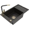 Mexen Elias, 1-komorový granitový drez 795x480x200 mm a drezová batéria Flora, čierna-zlatá metalíza, 6511-75-670401-57-G