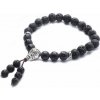Nefertitis Lávový kameň Buddha Mala náramok s čiernym achátom NF10849 - obvod cca 16 až 21 cm