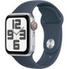 Apple Watch SE GPS + Cellular 40mm Silver Aluminium Case with Storm Blue Sport Band - M/L MRGM3QC/A