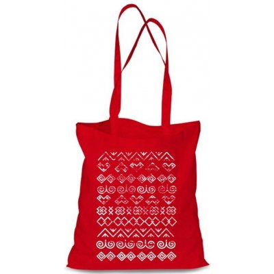 Plátená EKOlogická taška Čičmany retro - dlhá rúčka Červená