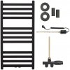 CERANO - Kúpeľňový radiátorový set Fulgidus - kombinované vykurovanie, termo tyč - bočné jednobodové pripojenie - 503W - čierna matná - 880x430 mm CER-663799