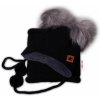 BABY NELLYS Zimná čiapka s fleecom a chlupáčka. bambuľky Star + komínok - čierna Velikost koj. oblečení: 104-116 (4-6r)